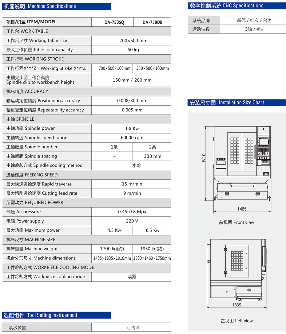 DA-750SQ單頭全罩精雕機參數(shù)